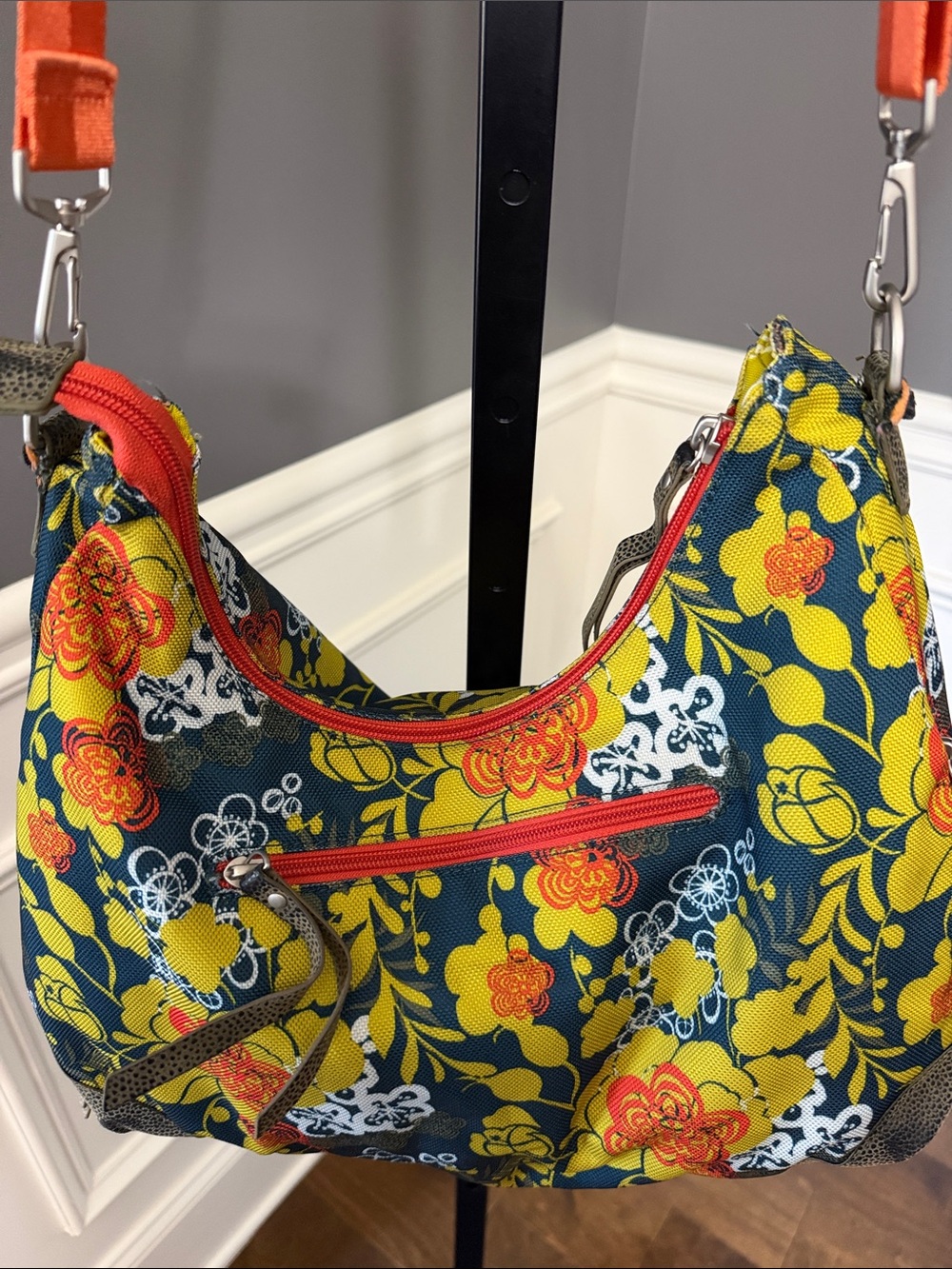 Haiku Yellow & Orange Floral Crescent Shoulder Bag - Picture 6 of 14